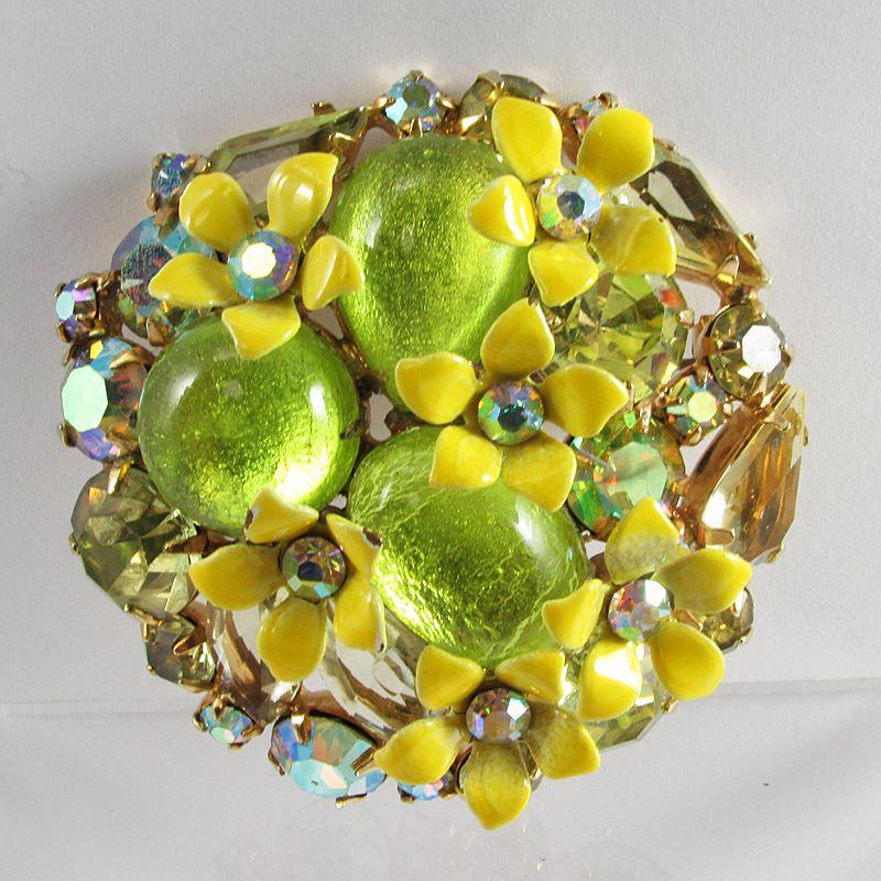 Front view of Yellow Cabochons Brooch