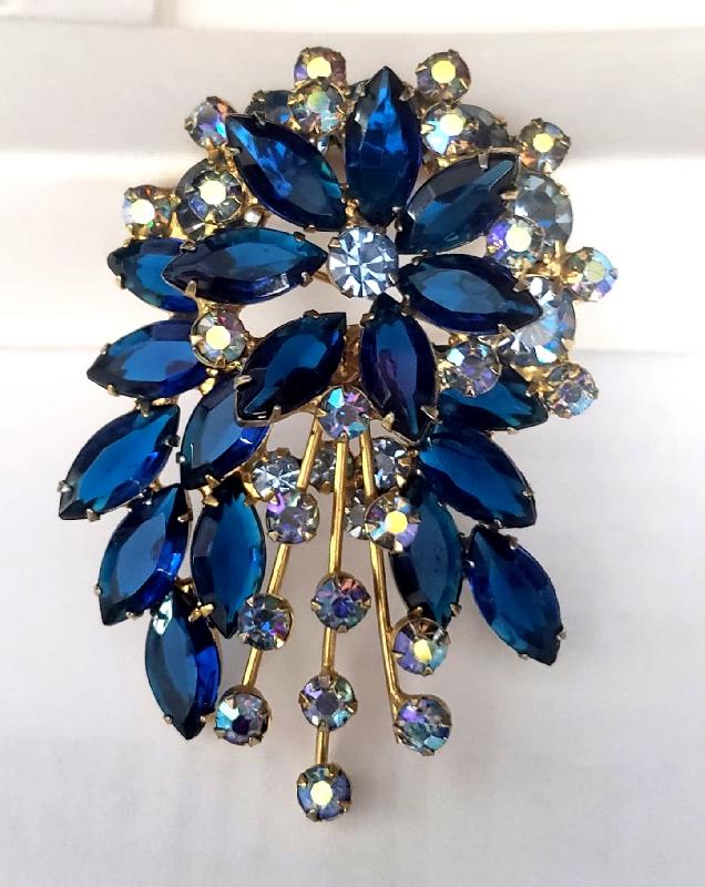 Front view of Blue Navettes Brooch