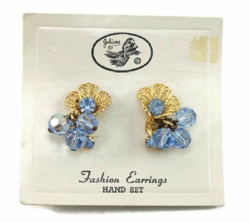 Front view of Blue Chatons Only Earrings Clip