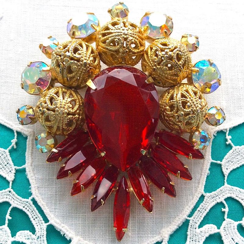 Front view of Red Pear Brooch