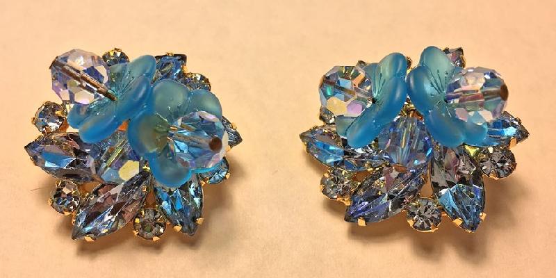 Front view of Blue Navettes Frosted Earrings Clip