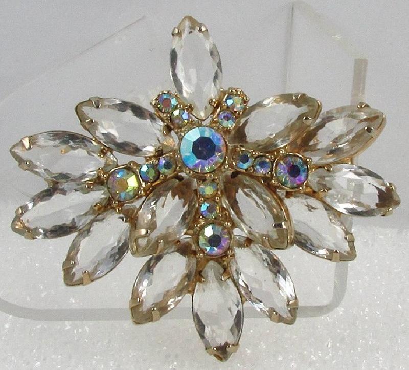 Front view of Clear Navettes Brooch