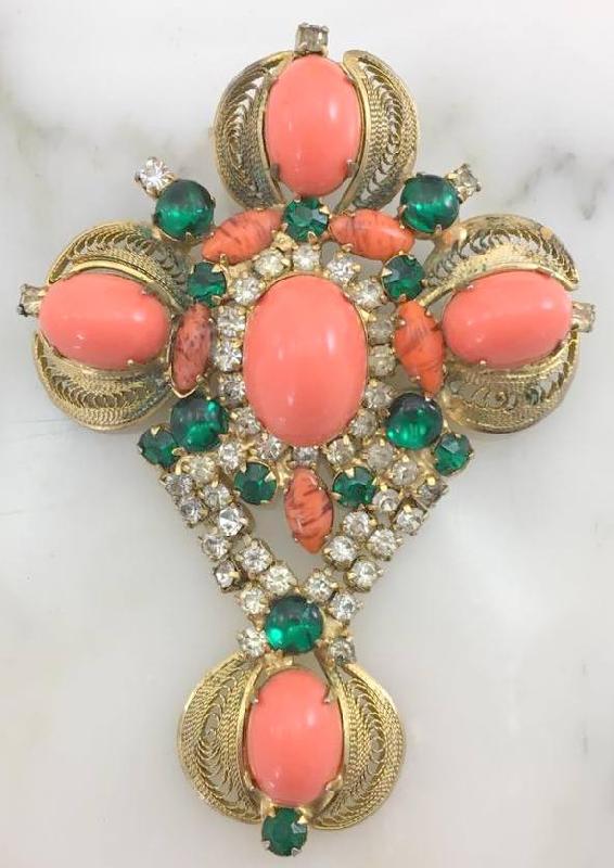 Front view of Orange Cabochons Plastic Brooch