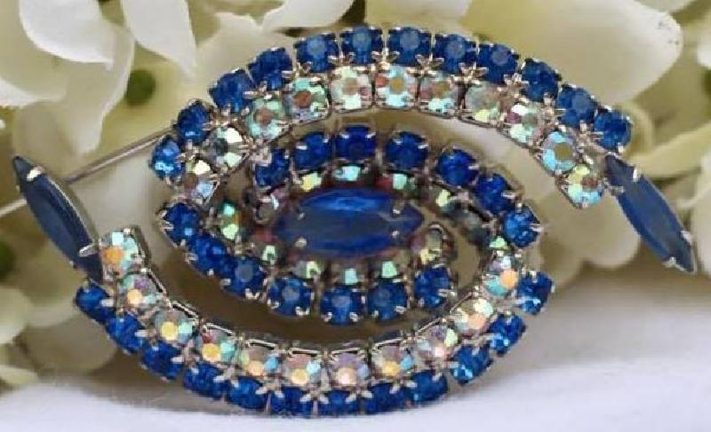 Front view of Blue Navettes Brooch