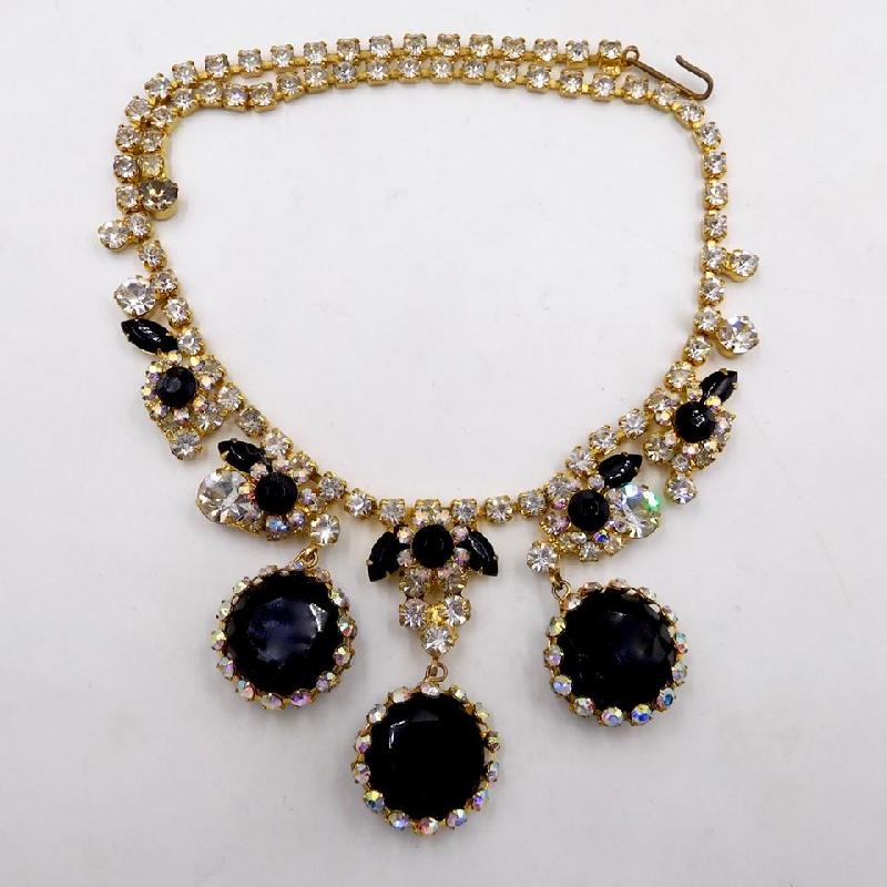 Front view of Black (jet) Framed Disks Necklace