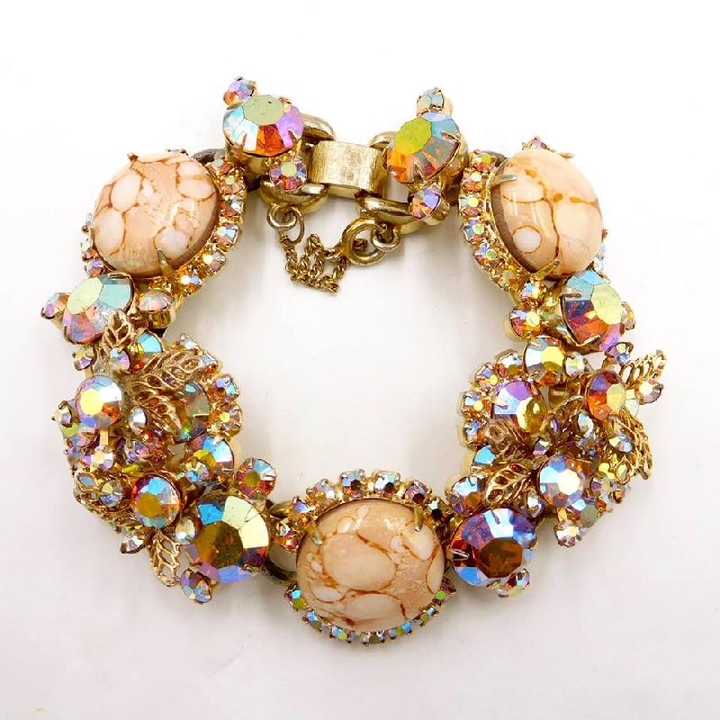 Front view of Pink Cabochons Spotted Bracelet 5 Link
