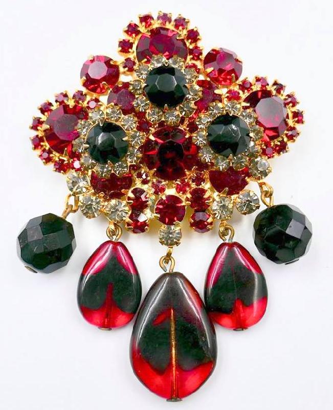 Front view of Red Chatons Only Brooch