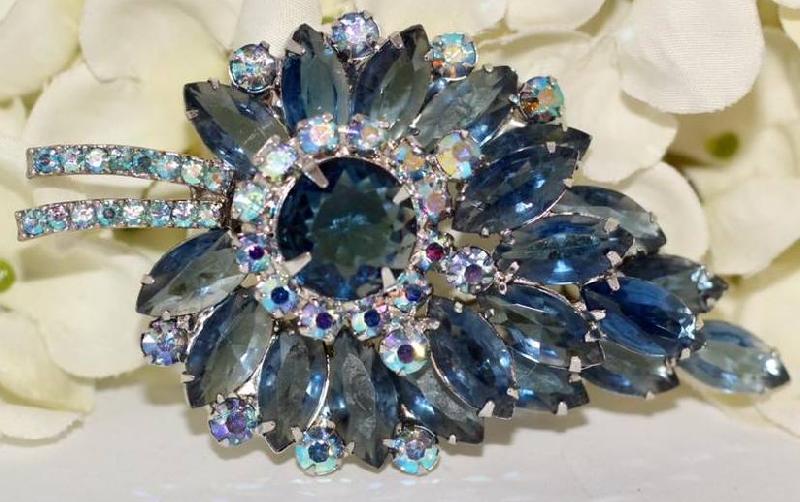 Front view of Blue Navettes Brooch
