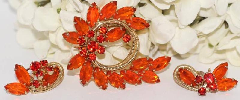 Front view of Orange Navettes Earrings Clip