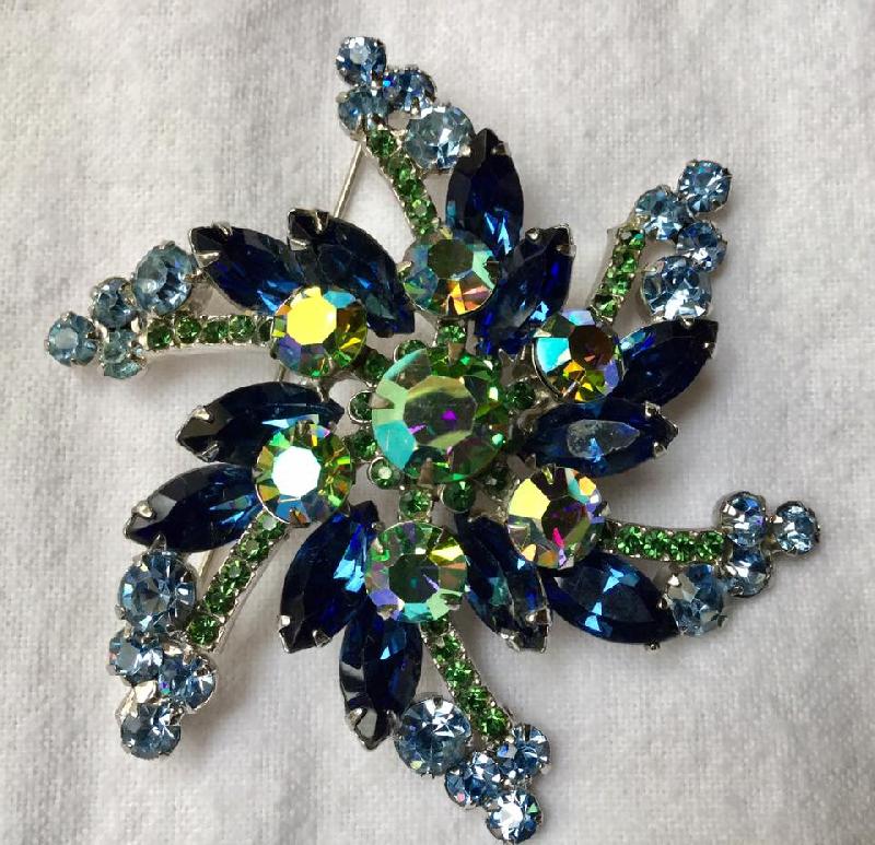 Front view of Blue Navettes Brooch