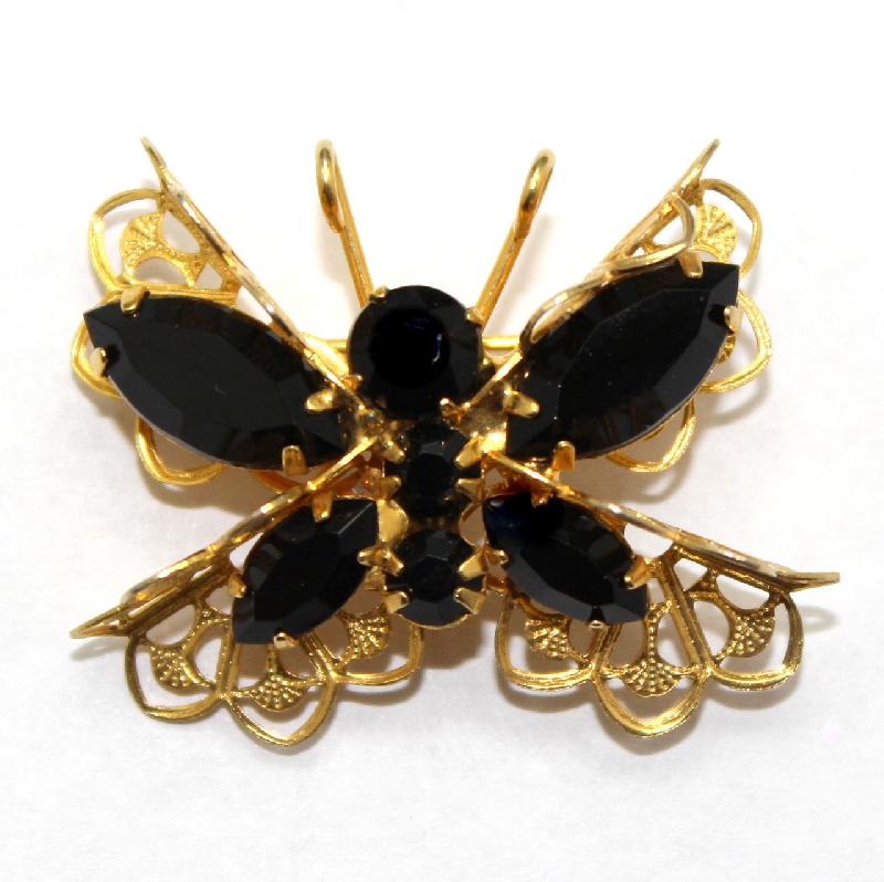 Front view of Black (jet) Navettes Brooch