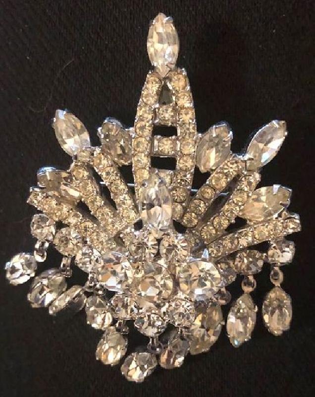 Front view of Clear Navettes Brooch