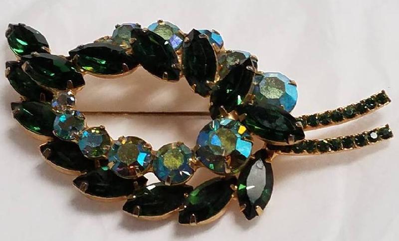 Front view of Green Navettes Brooch