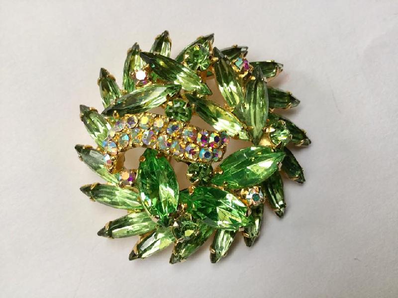 Front view of Green Navettes Brooch