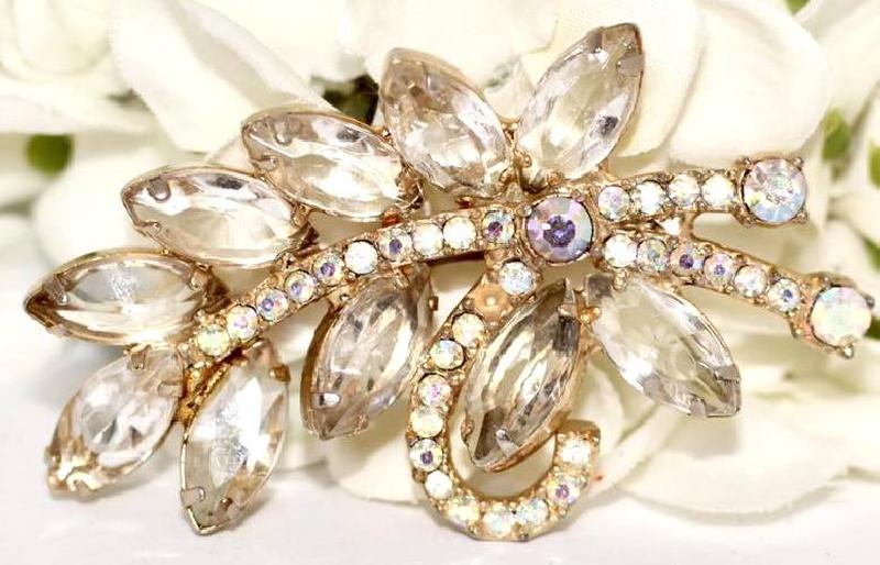 Front view of Clear Navettes Brooch