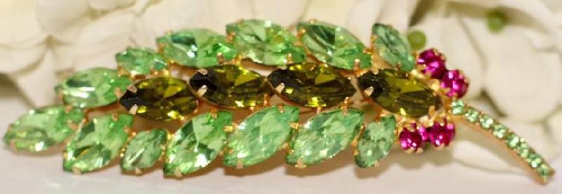 Front view of Green Navettes Brooch