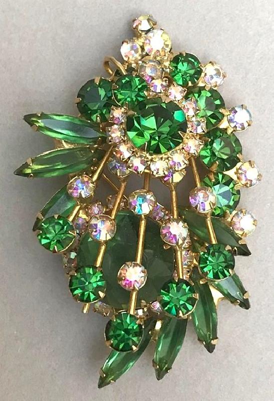 Front view of Green Navettes Brooch