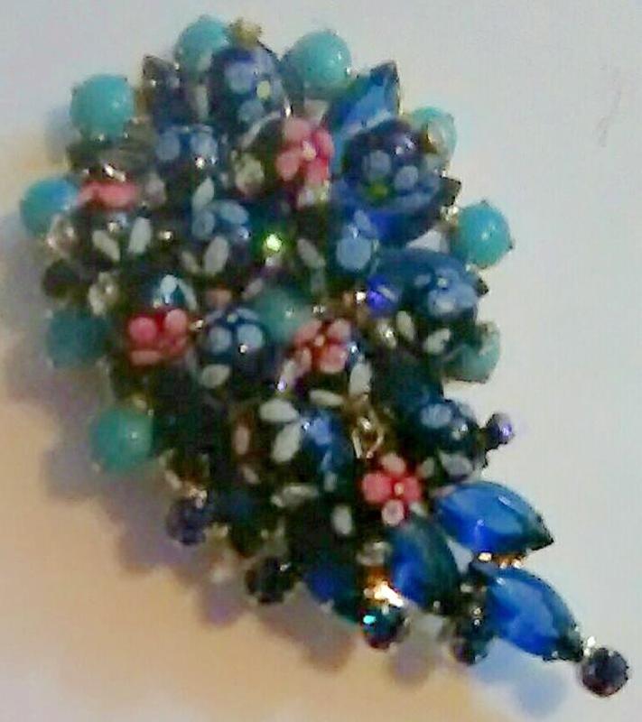 Front view of Blue Navettes Brooch
