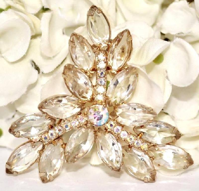Front view of Clear Navettes Brooch