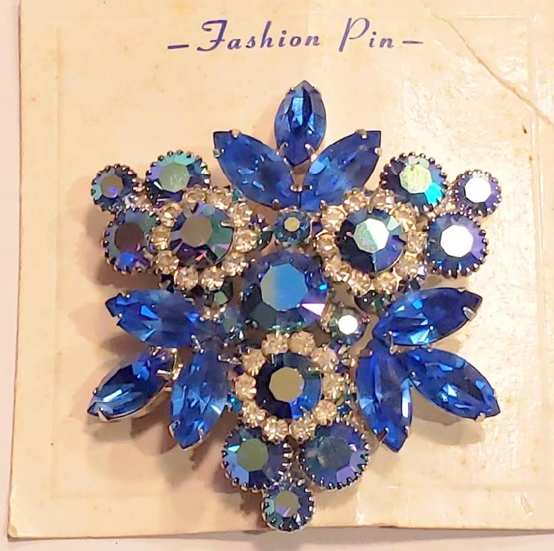 Front view of Blue Navettes Brooch