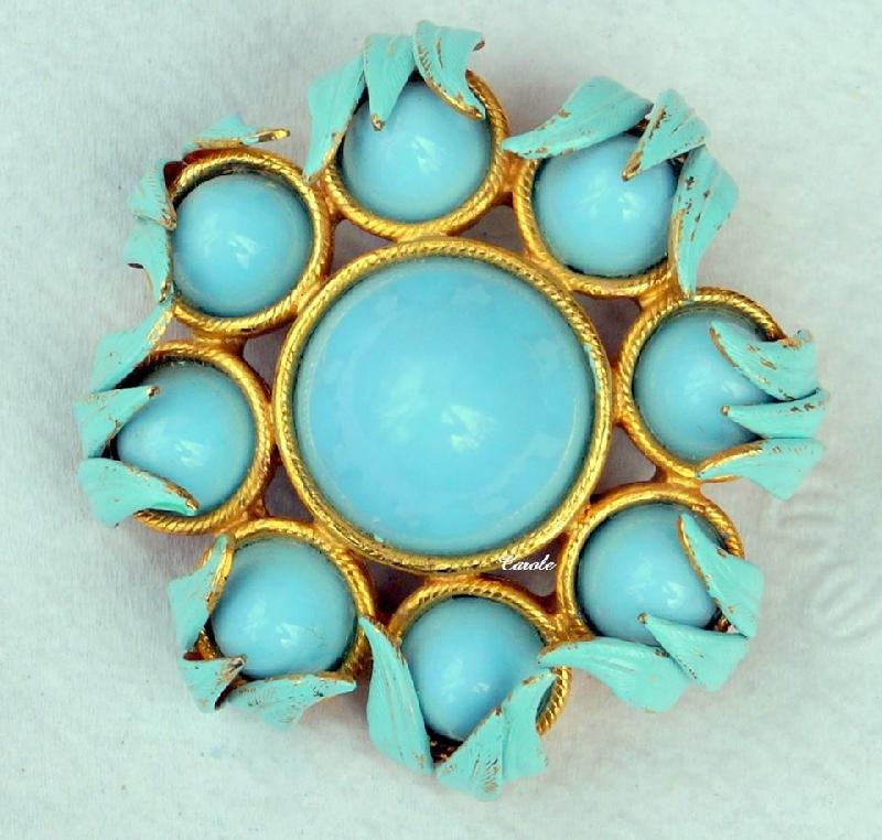 Front view of Turquoise Cabochons Plastic Brooch