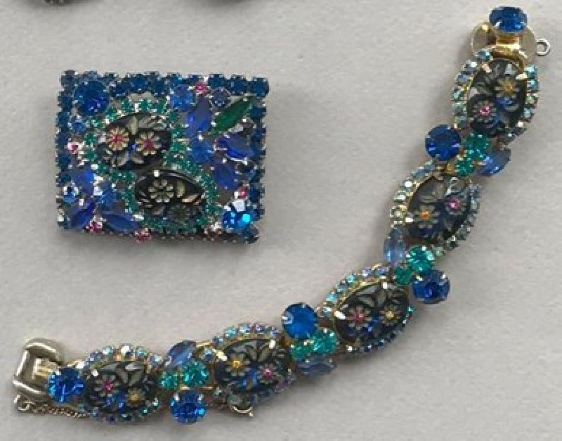 Front view of Blue Cabochons Molded/Cut Brooch