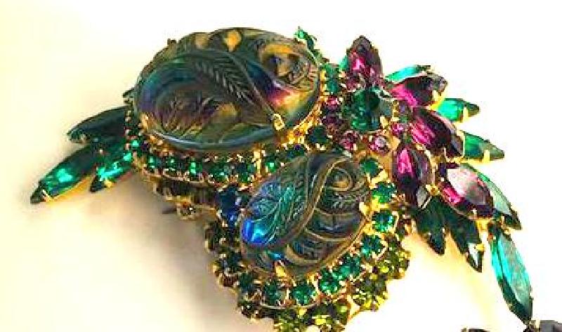 Front view of Green Cabochons Molded/Cut Brooch