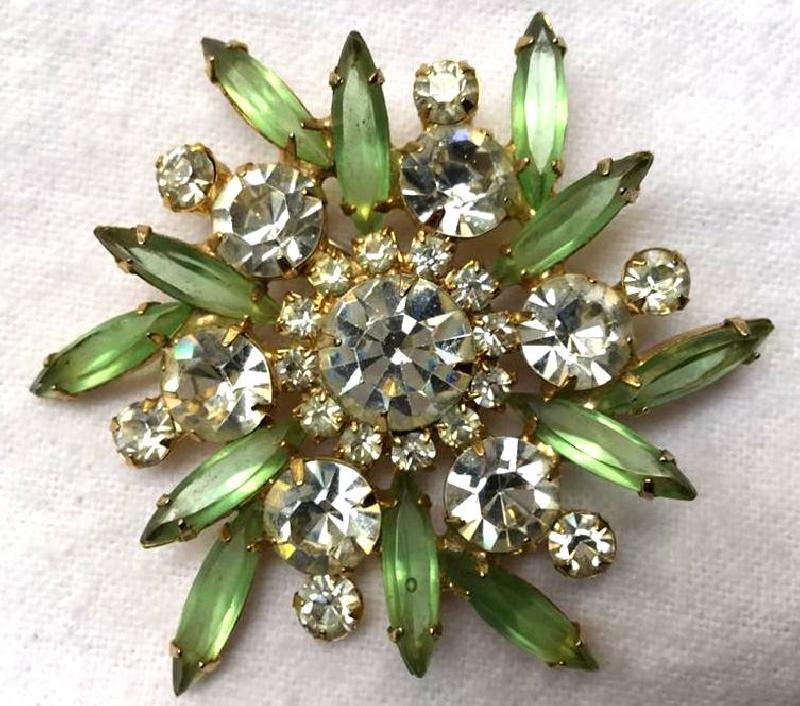 Front view of Green Navettes Brooch