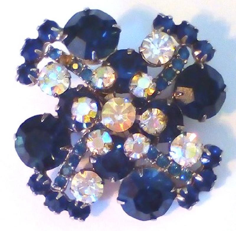 Front view of Blue Chatons Only Brooch