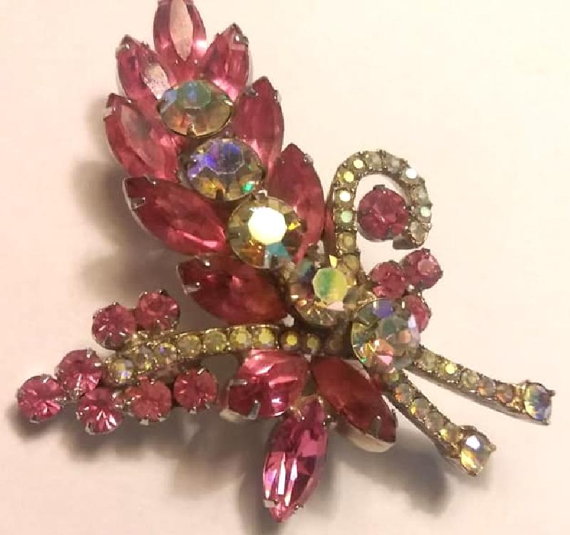 Front view of Pink Navettes Brooch