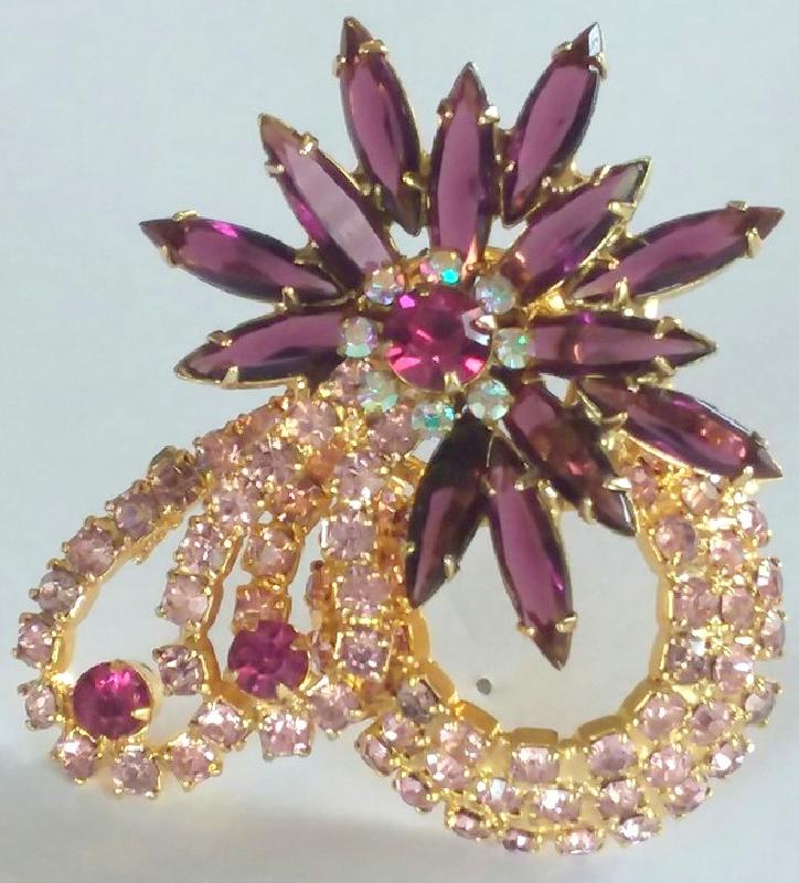 Front view of Purple (cardinal) Navettes Brooch