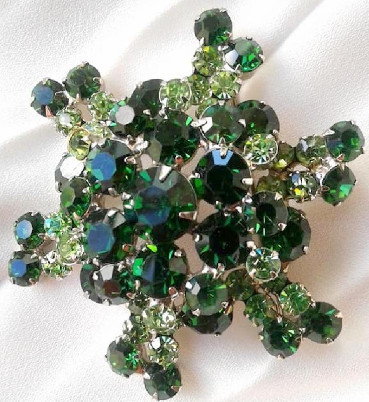 Front view of Green Chatons Only Brooch