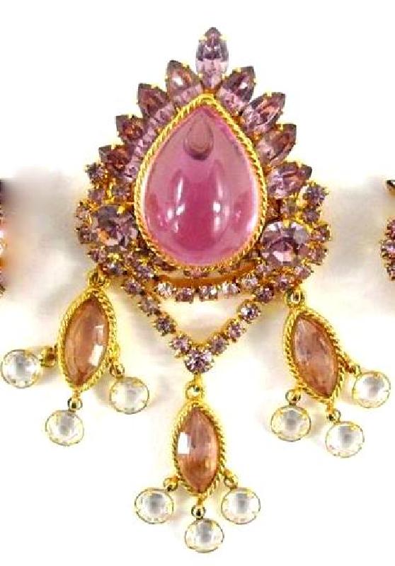 Front view of Pink Cabochons Plastic Brooch