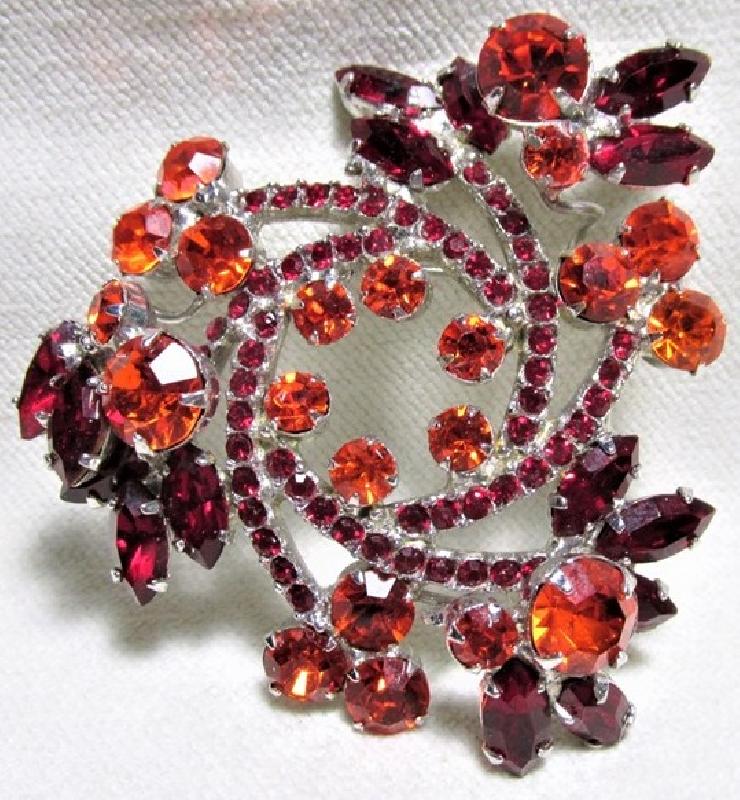 Front view of Red Navettes Brooch
