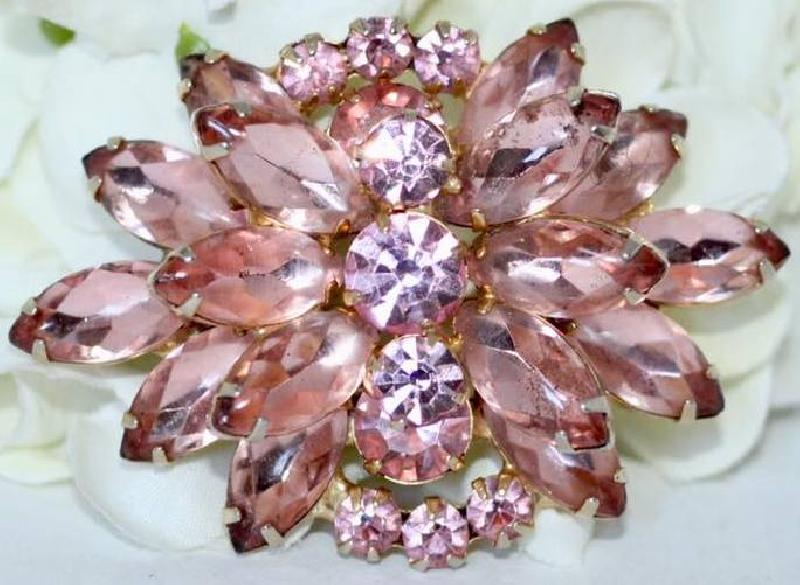 Front view of Pink Navettes Brooch