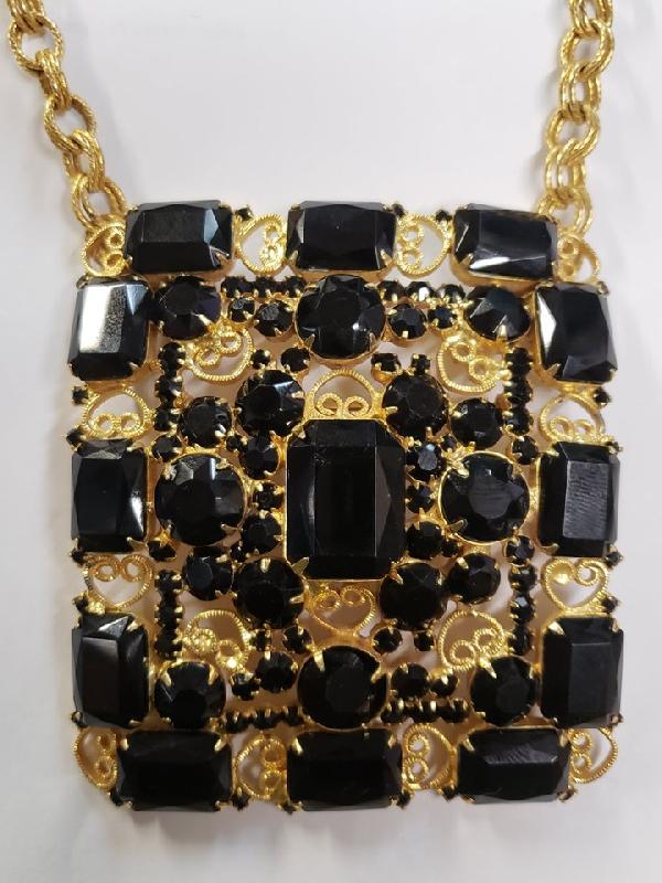 Front view of Black (jet) Emerald Cut Pin Pendant