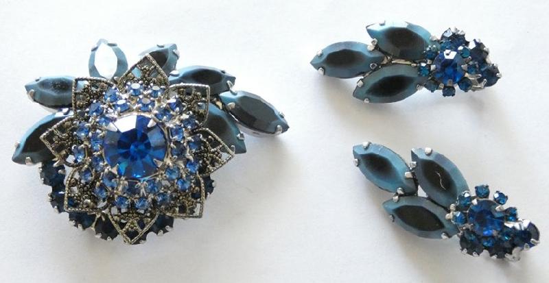 Front view of Blue Navettes Brooch