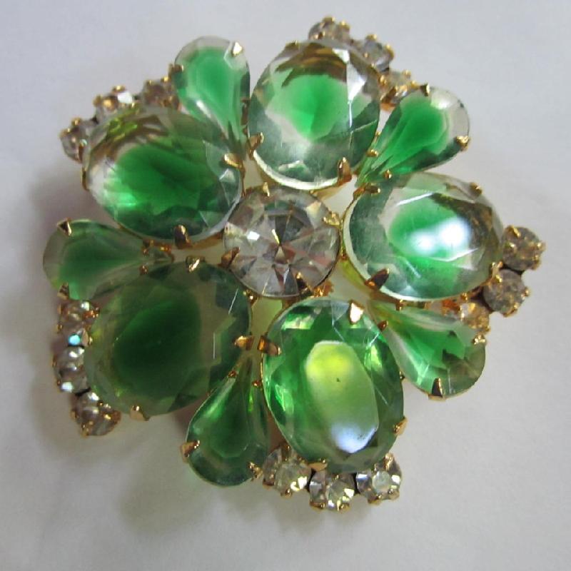 Front view of Green Pear Givre Brooch