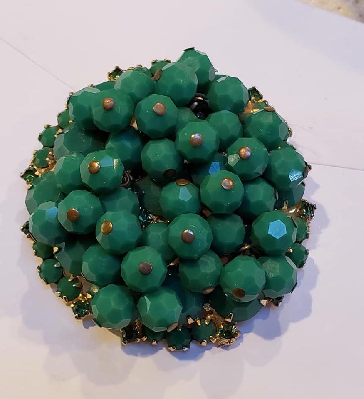 Front view of Green Chatons Only Brooch
