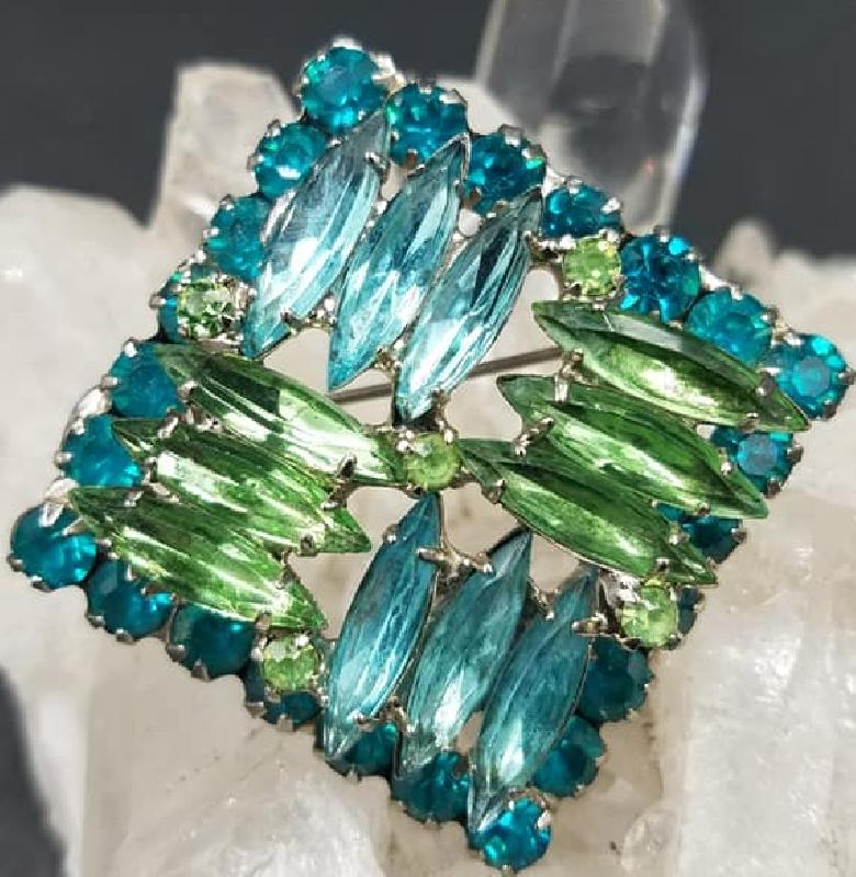 Front view of Blue Navettes Brooch