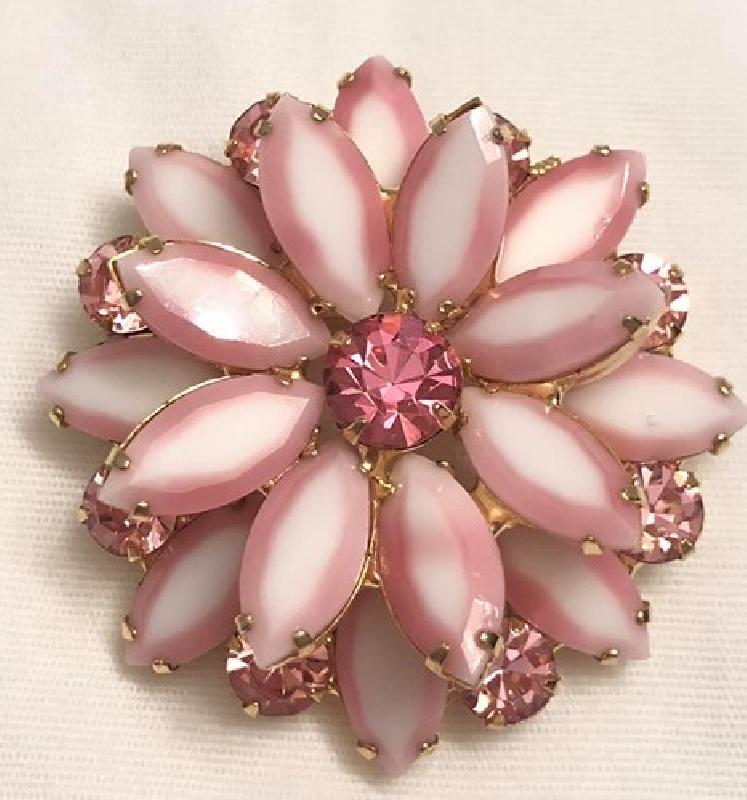 Front view of Pink Navettes Brooch