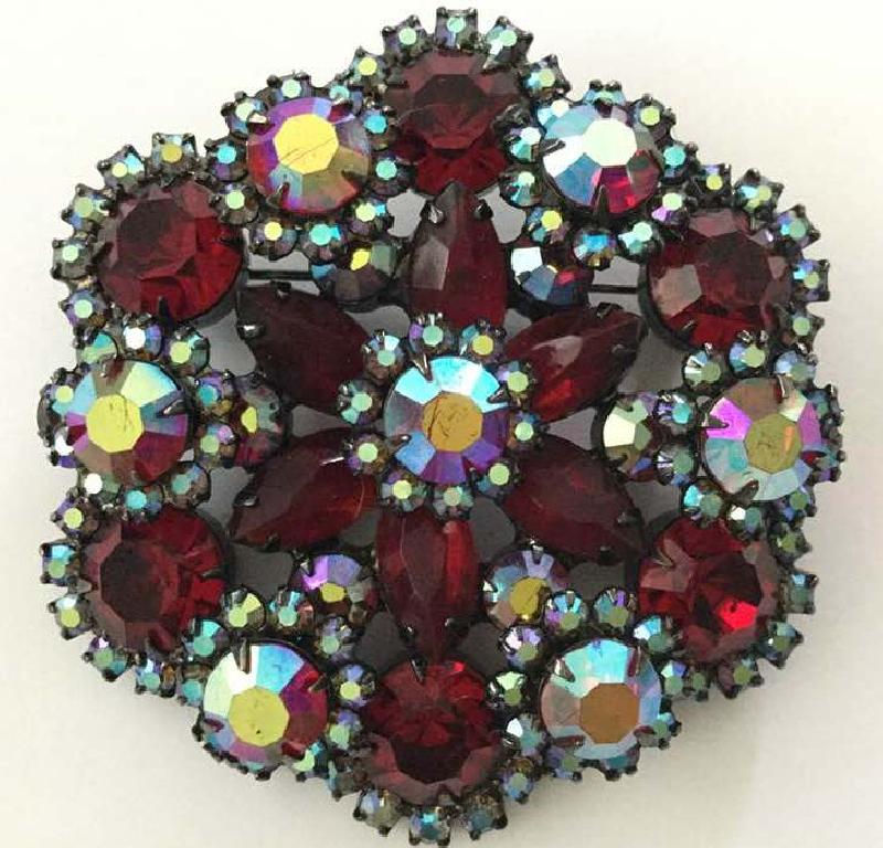 Front view of Red Navettes Brooch