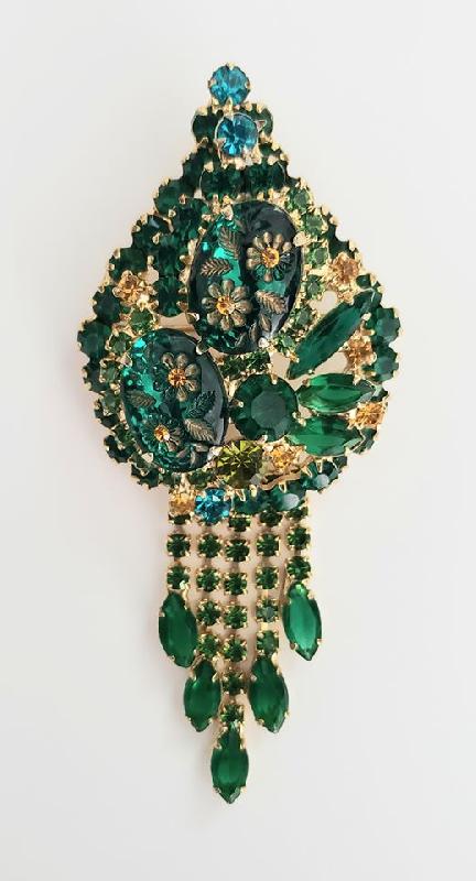 Front view of Green Cabochons Molded/Cut Brooch
