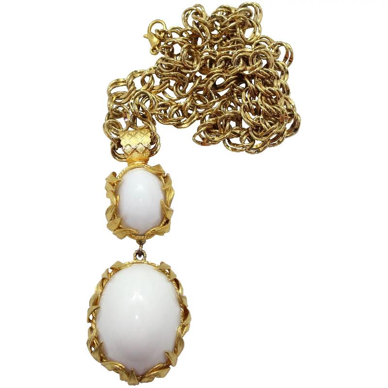 Front view of White (chalk Or Milk) Cabochons Plastic Pendant