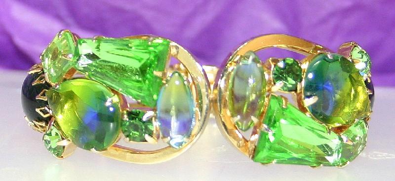 Front view of Green Keystones Multi-Color/Shaded Bracelet Clamper