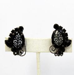 Black (jet) Cabochons Painted (hand/Transfer) Earrings Clip