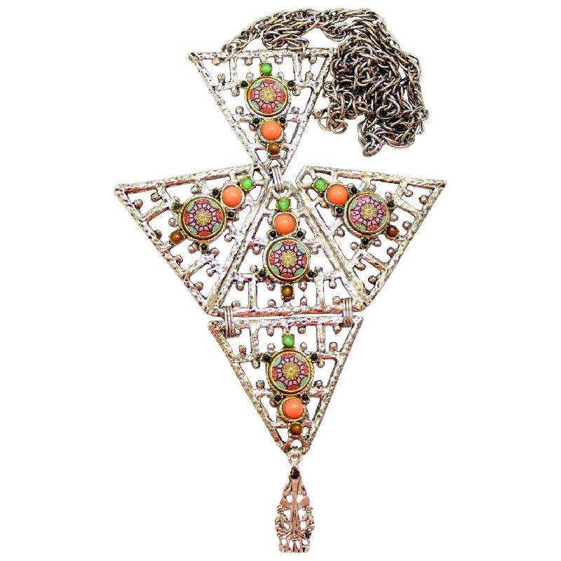 Front view of Orange Cabochons Painted (hand/Transfer) Necklace