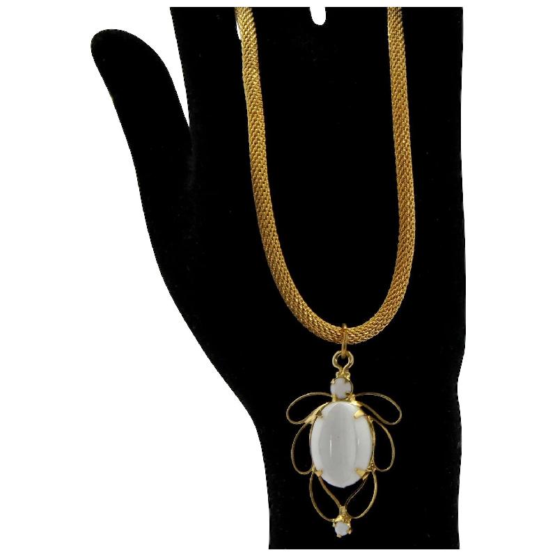 Front view of White (chalk Or Milk) Cabochons Plastic Pendant