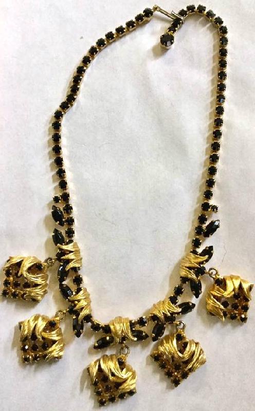 Front view of Black (jet) Navettes Necklace