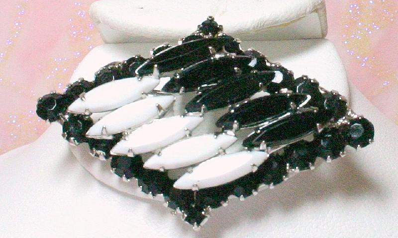 Front view of Black (jet) Navettes Brooch